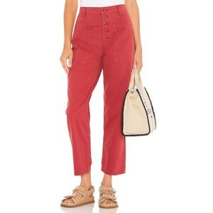 Pistola Tammy High Rise Trouser 28 Crimson Red Pants Button Fly Cotton Cropped